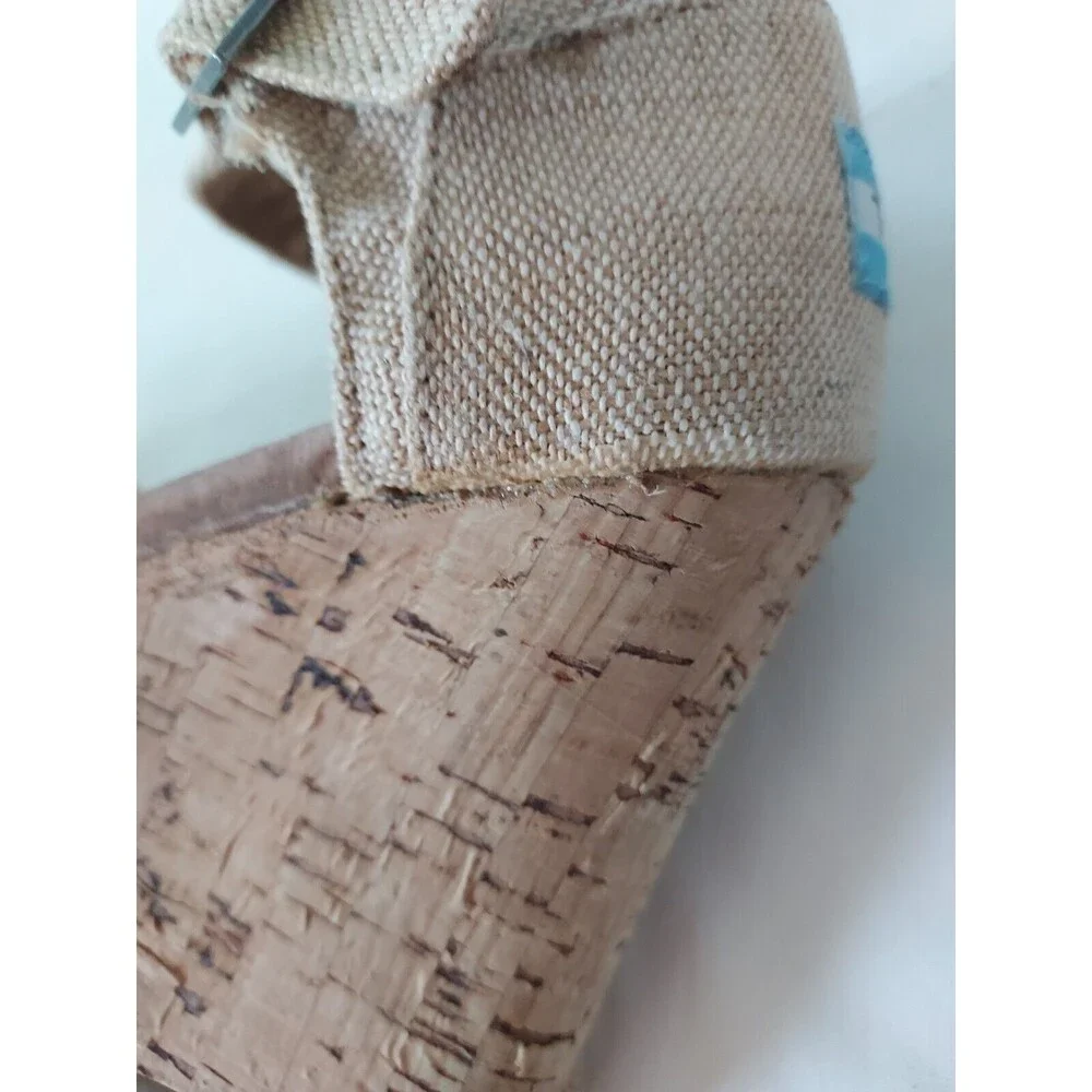 Toms Women's Size 7.5 Sierra Natural Canvas Cork Strappy‎ Wedges Sandals